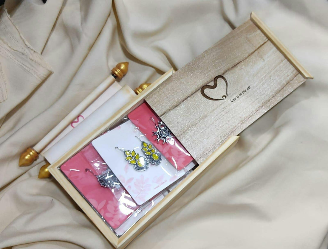 Premium Jaipuri Oxidized Set Of 9 Earrings in Elite Wooden Box