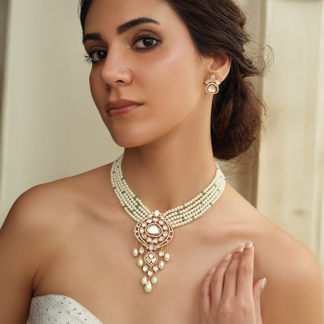 Ivory Polki Beads Necklace Set