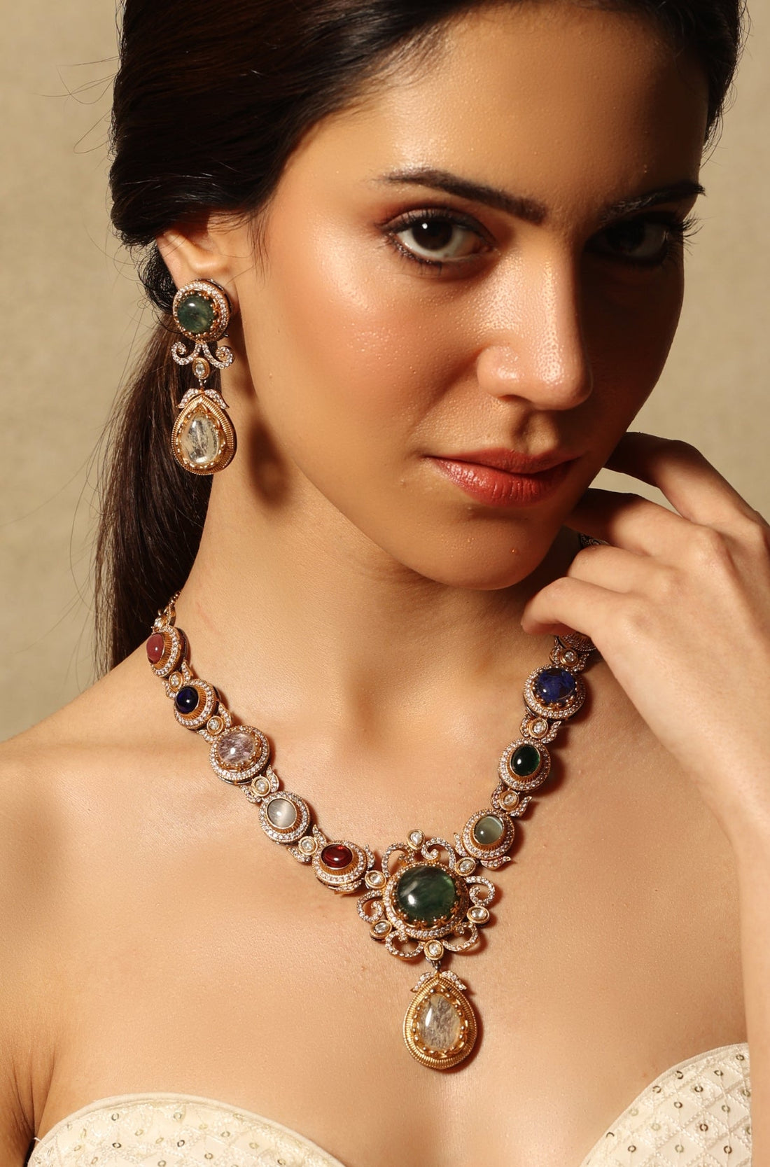 Jeweled Cascade Necklace Set
