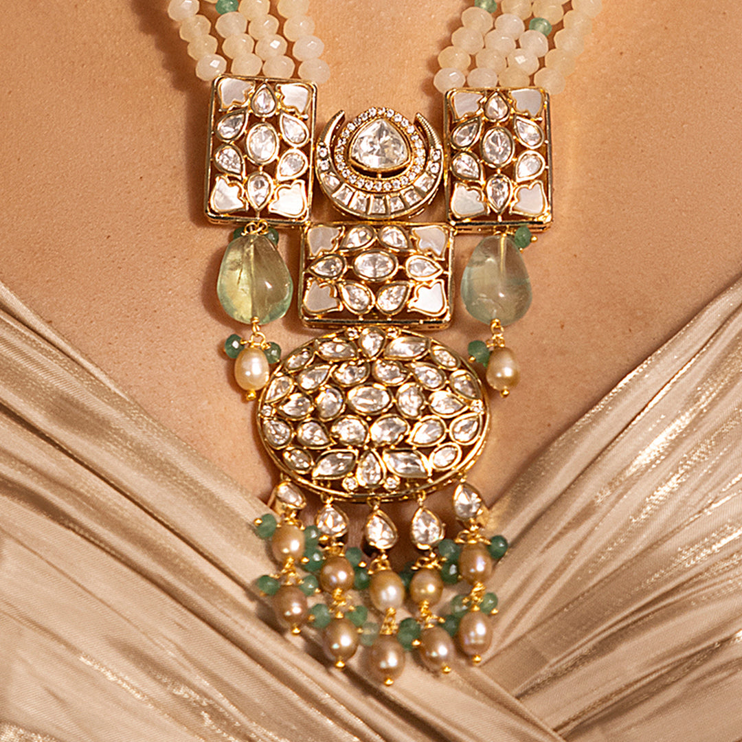 Stylish Golden, Green, OffWhite Necklace