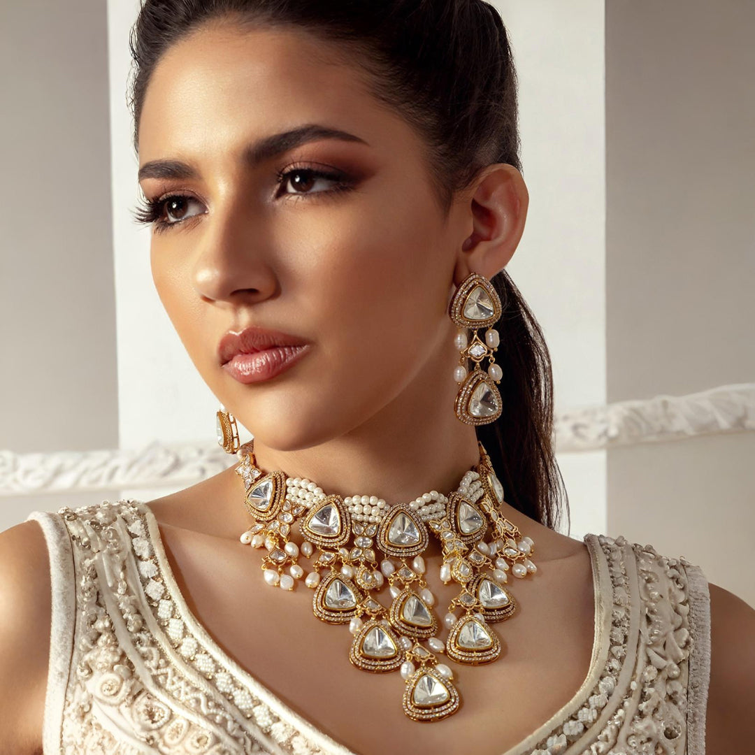 Polki & Pearl Drops Bridal Necklace Set