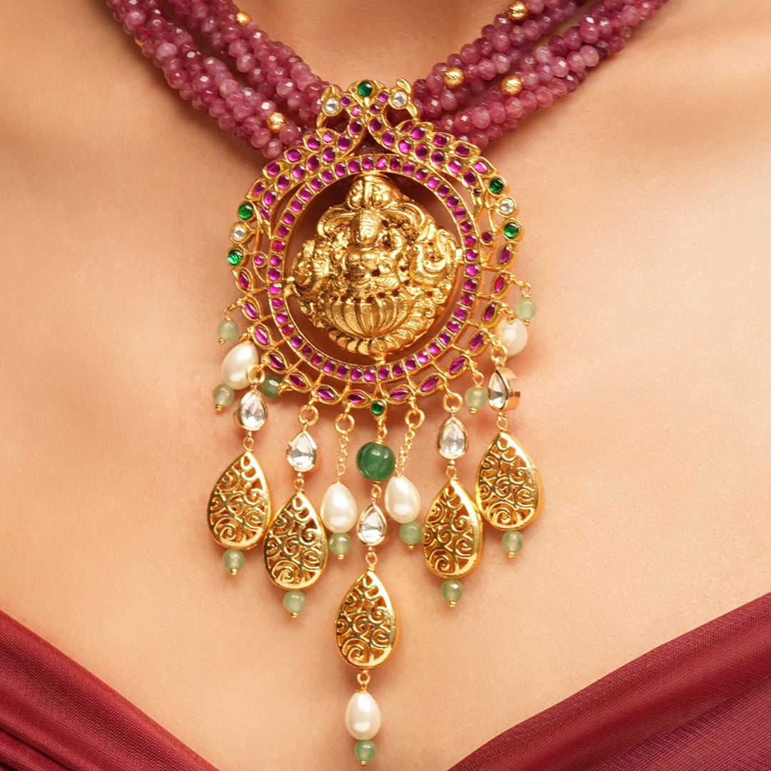 Crimson Bloom Temple Necklace