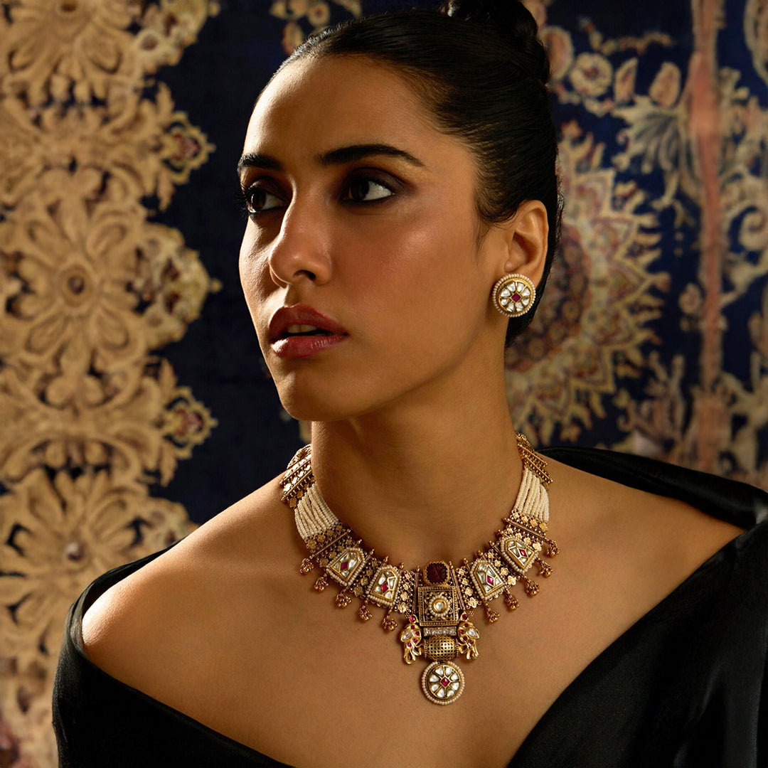 Golden Pearl Fusion Necklace Set